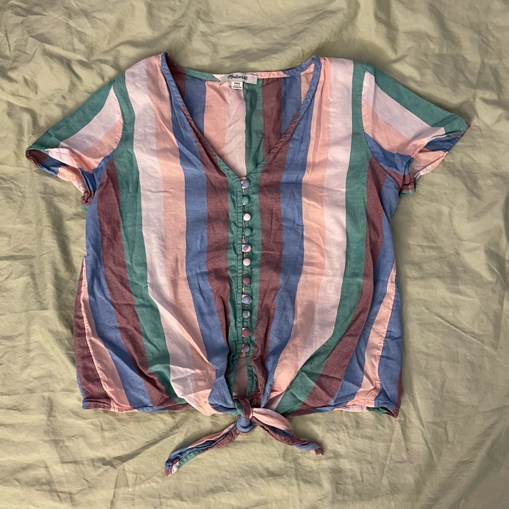 Madewell Striped Button-Down Tie-Front Top